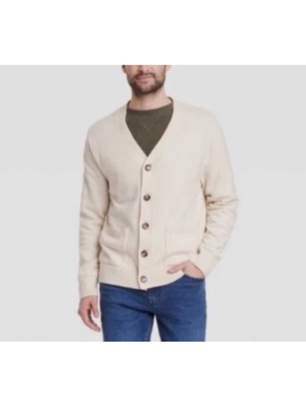 Goodfellow & Co Cream Cardigan Sweater Long Sleeve V-Neck Button Down Men S